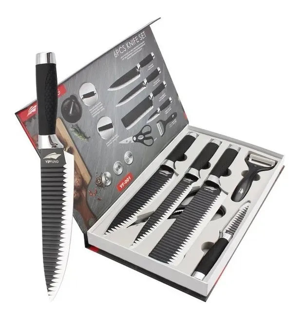 Juego Kit Set Cuchillos Todo En Uno 6 Piezas Profesionales Negro