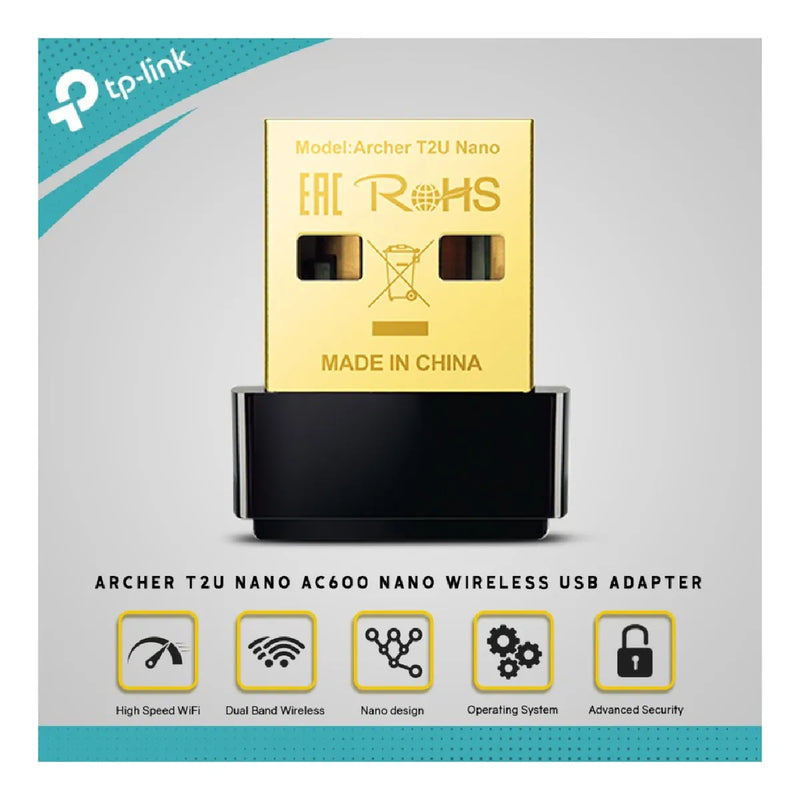Adaptador De Red Tp-link Wifi Usb Banda Dual Archer T2u Nano Negro