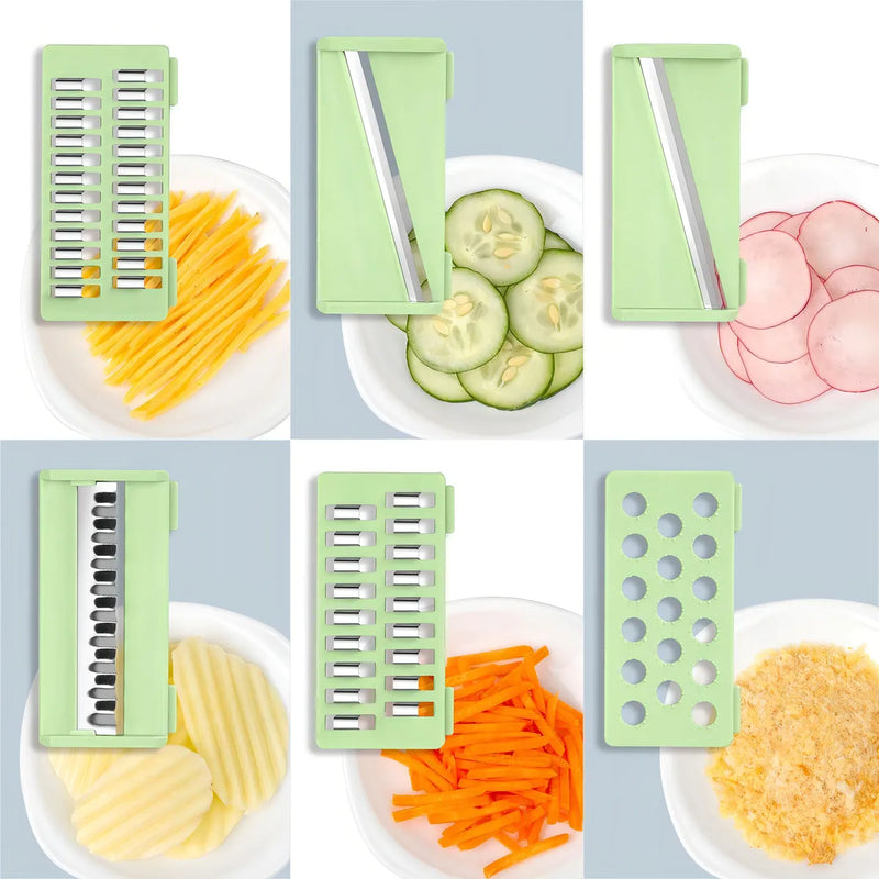 Rallador Y Pelador De Cocina 6 En 1 Con Protector Multifuncional Para Verduras Y Frutas Cortes Finos Y Gruesos Fácil De Usar Y Limpiar.