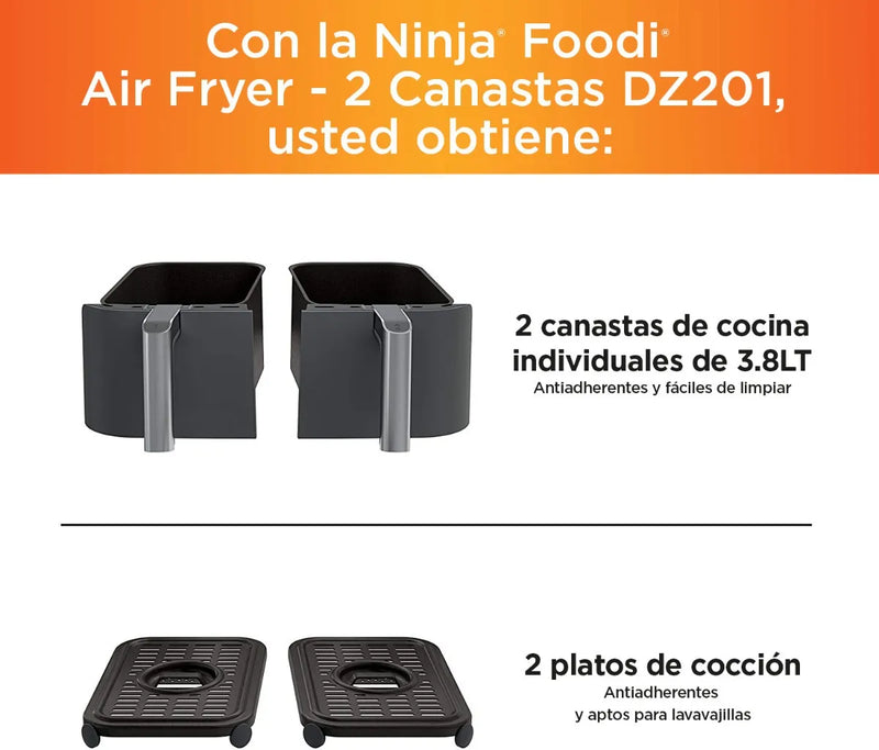 Freidora De Aire 2 Canastas 7.6 Lts Ninja Dz201 Gris Color Gris oscuro
