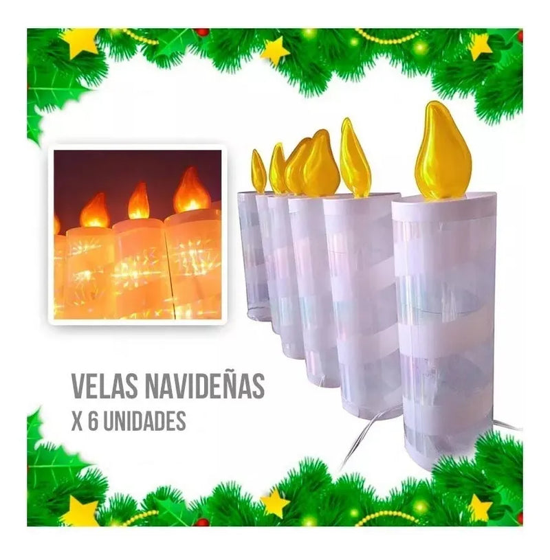 Velas Luces Led Navidad Decoración Hogar X 6 Unidades Rojas