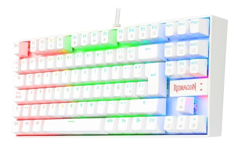 Teclado Gamer Redragon Kumara K552 QWERTY Español Latinoamérica Color Blanco con Luz RGB