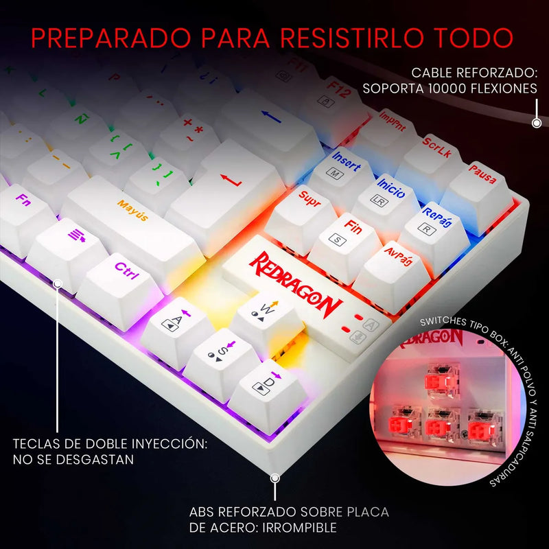 Redragon Teclado Gamer Mecánico K552w-kr Kumara, Switch Red Color del teclado Blanco Idioma Español Latinoamérica