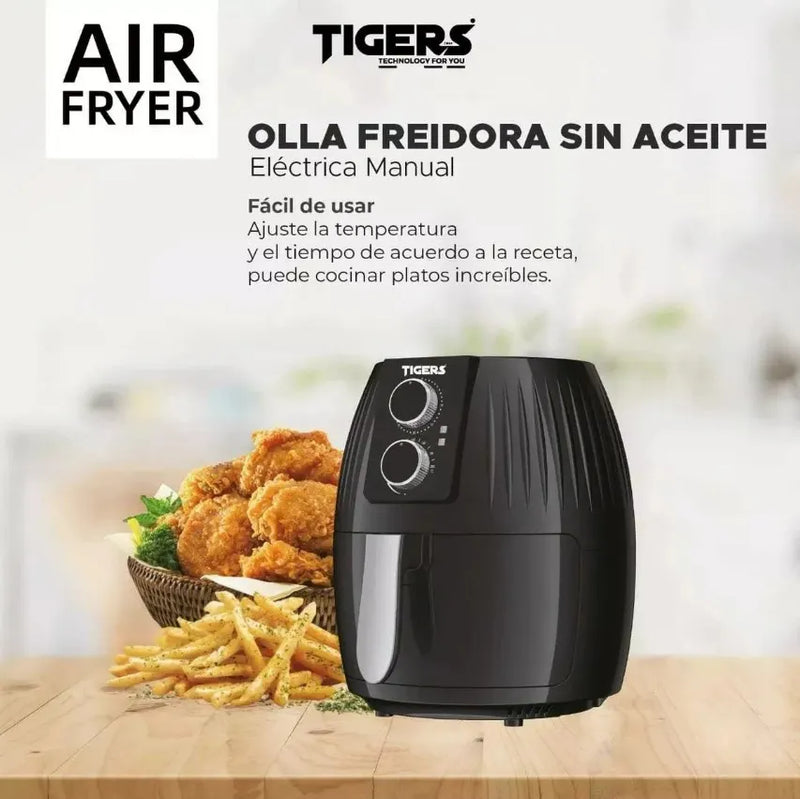 Freidora Electrica De Aire Manual 4.5 Litros Tigers Tg337 Negro