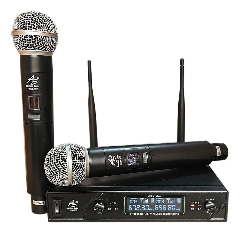 Micrófono Inalámbrico Doble Uhf Américan Sound Twm352 Color Negro