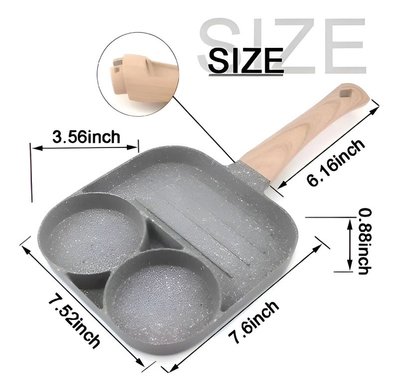 Sartén multiusos 3 en 1 con separadores para huevos y hamburguesas, color gris