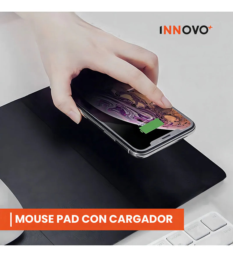 Mouse Pad Con Cargador Inalambrico Inductiva Para Celular Elegante Cuero Color Negro