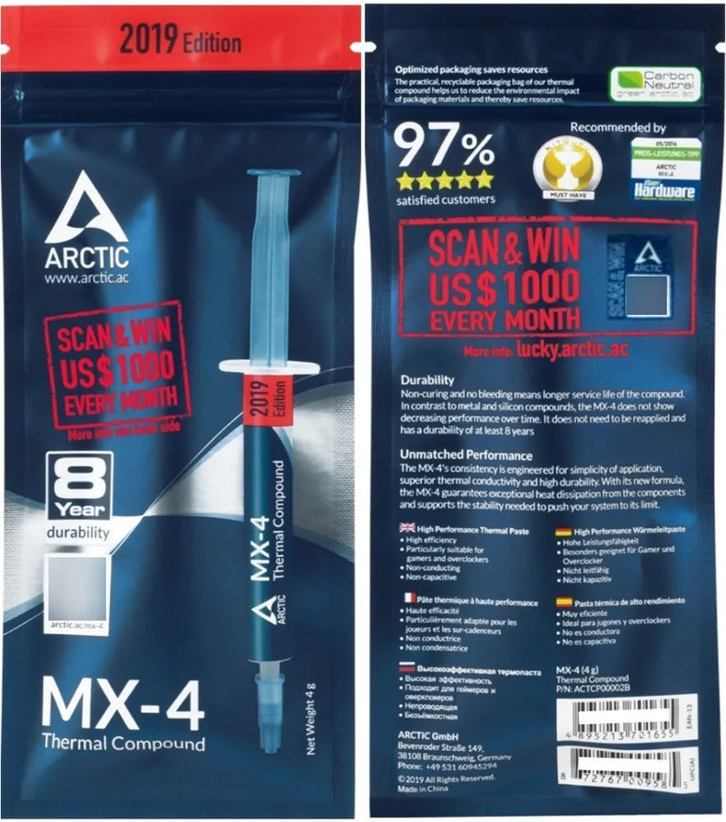 Pasta Térmica Disipadora Arctic Mx-4 Sellada 4 Gramos
