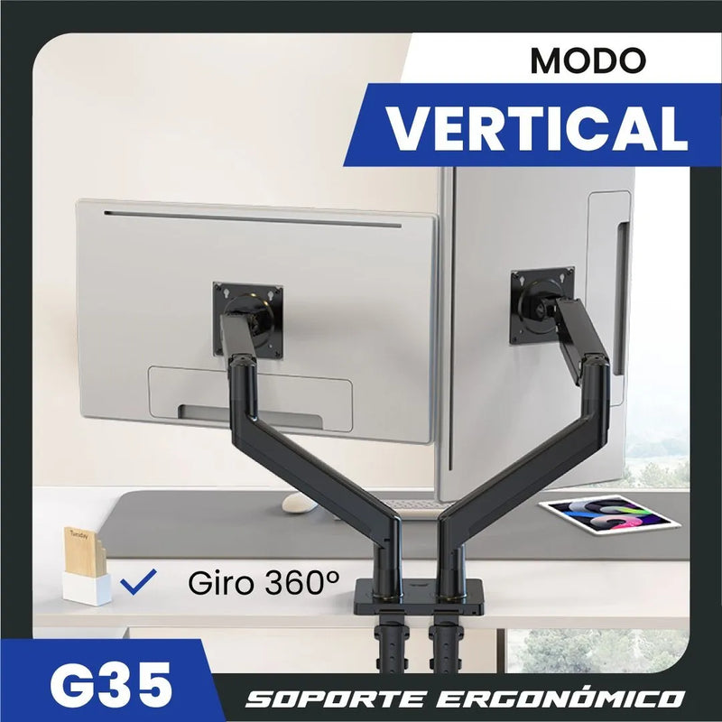 Soporte Brazo Monitor Para 2 Pantallas Lcd Led Escritorio Gris Oscuro