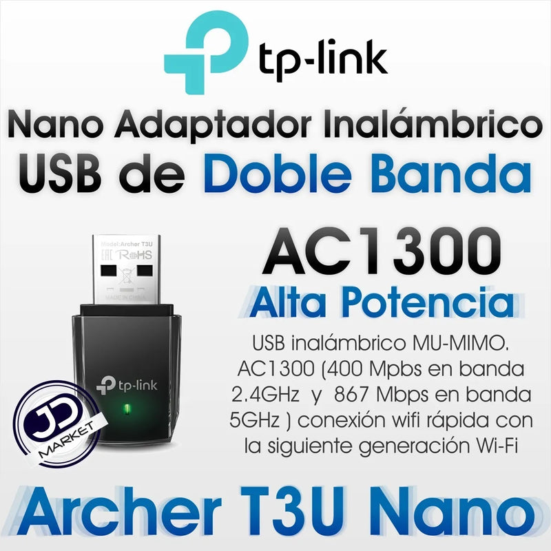 Adaptador Usb Wifi Banda Dual Ac1300 Tp-link Archer T3u Mimo