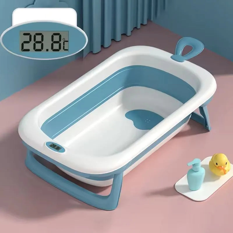 Tina Bañera Bebe Plegable Portatil Termometro Antideslizante Blanco Lisa