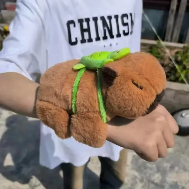 Peluche Capibara Pulsera Brazalete Con Tortuga De 17cm Café