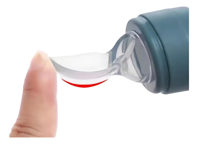 Tetero Biberón Azul Dispensador Alimentos Bebés 40 Ml Uso Azul Chupo 3 Tamaño Alimento + CAyuda Habilidades Control Sin Bpa Libre Bps Sin Ftalatos Silicona Grado Alimenticio Versátiluchara Dispensar