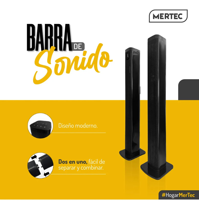 Barra De Sonido Bluetooth Mertec Convertible 2en1 Bt Mt-025b Negro