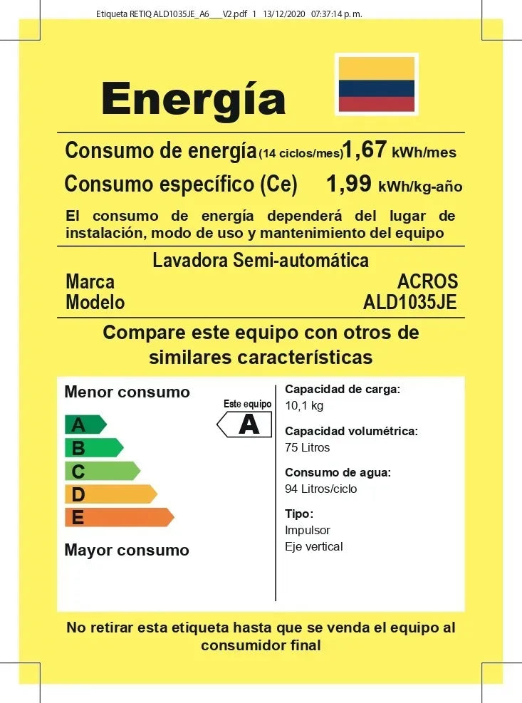 Lavadora Semi-automática Acros Hasta 10kg Blanco