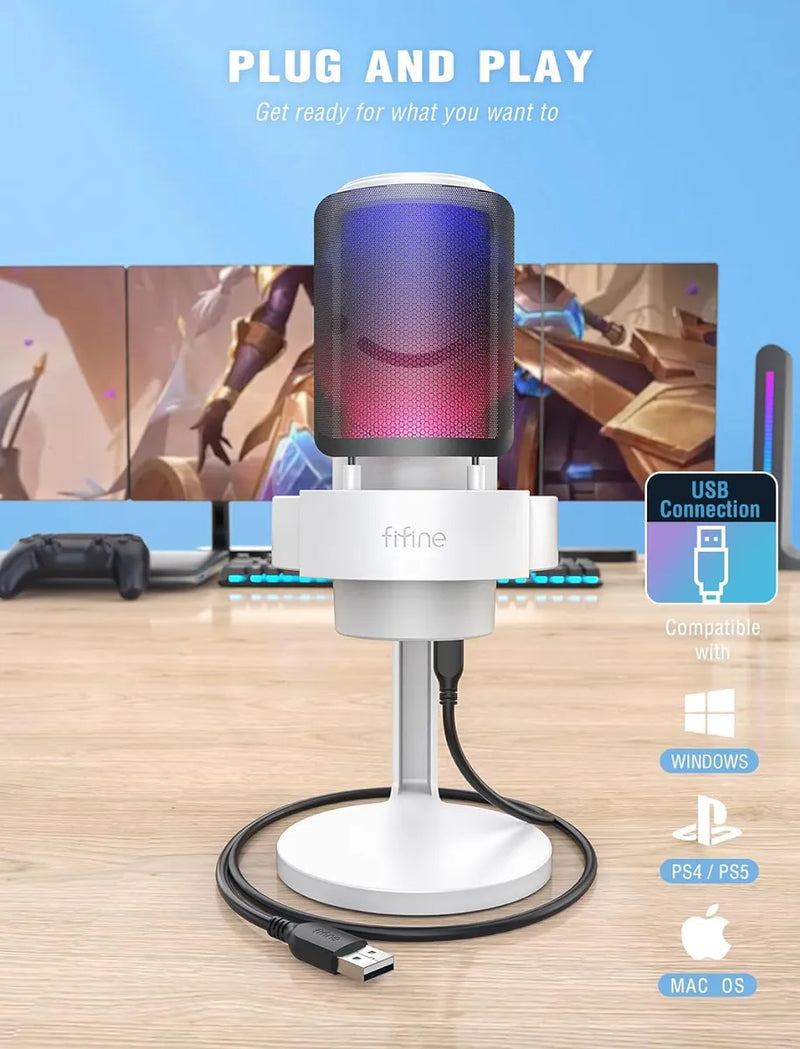 Micrófono Gamer Fifine Ampligame Modelo A8 Usb Blanco