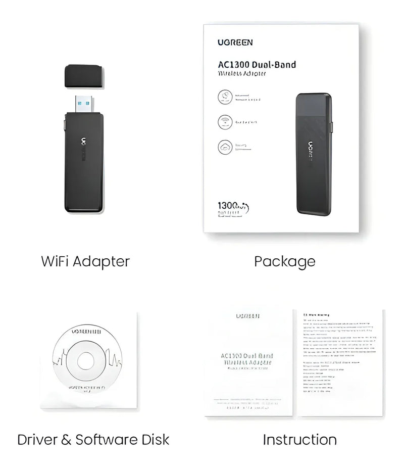 Adaptador Wifi USB 1300 Mbps inalámbrico de 5 GHz de doble banda Ugreen