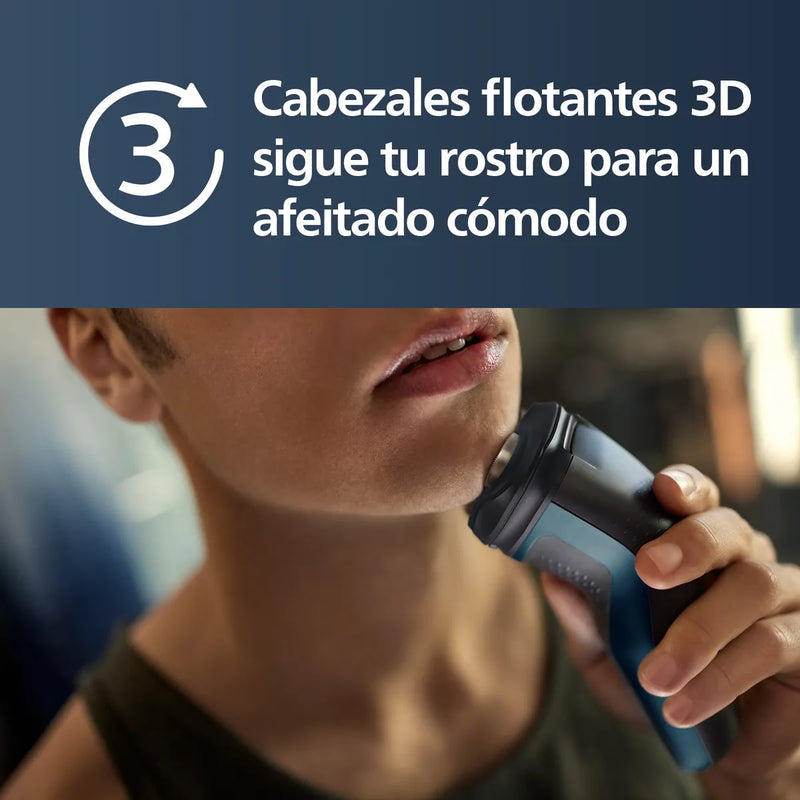 Afeitadora Philips Shaver Serie 1000, Húmedo y Seco Máquina de Afeitar, 27 Cuchillas Auto Afilables PowerCut, Cabezales Flotantes 3D, Azul Malibu, Modelo S1151/00