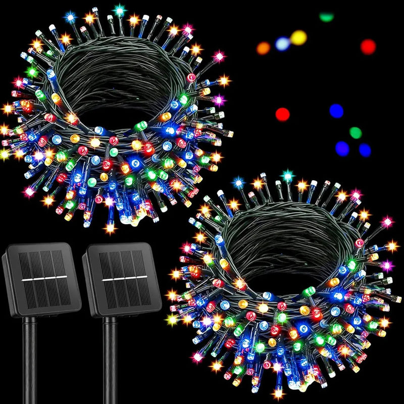 Luces Navideñas Solares Exterior 12metros 100 Leds Guirnalda Luces Multicolor