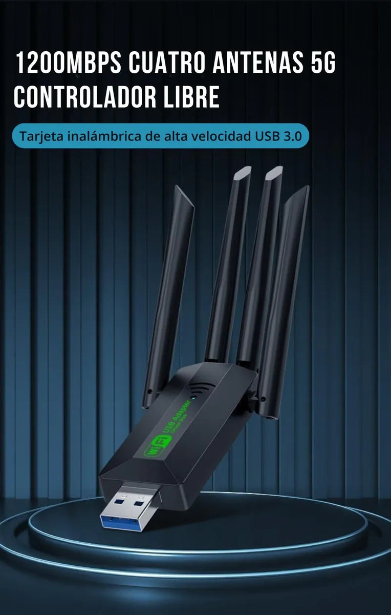 Adaptador Wifi Usb 5g Dual Band 1200 Mbps Receptor 4 Antenas