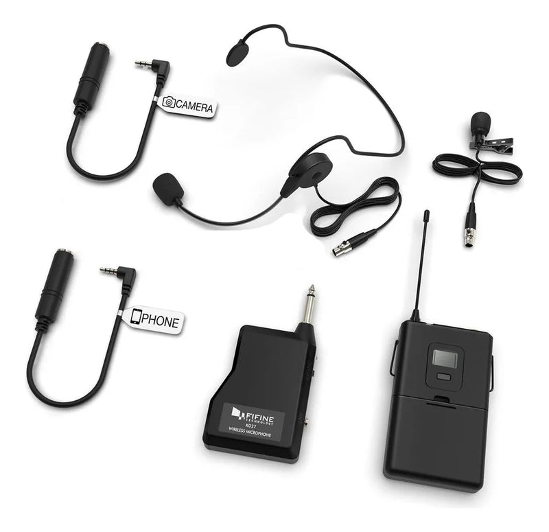 Fifine K037b con micrófono de solapa y auriculares de color negro