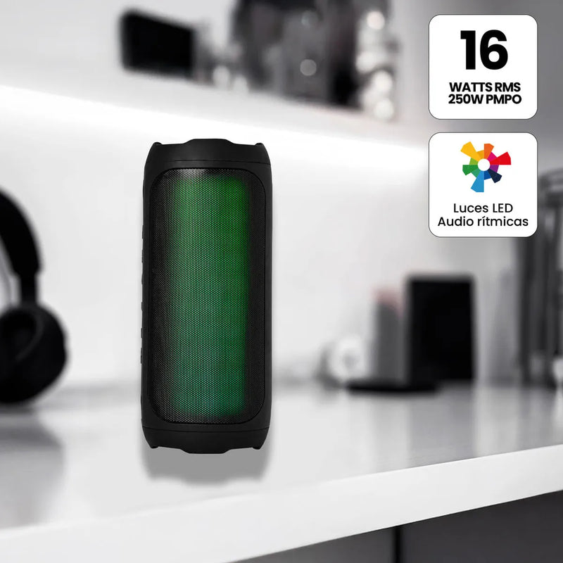 Parlante Recargable Breeza 16w Vta Flama Con Luces Led Color Negro
