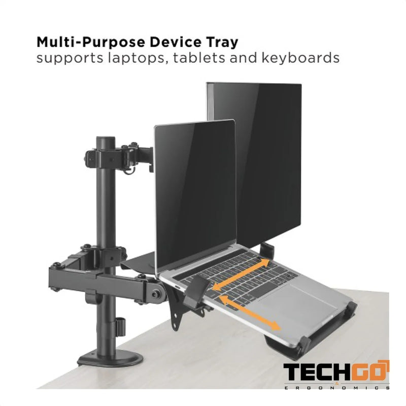 Soporte Dual Escritorio: Monitor + Portátil, Techgo Spml-12 Negro