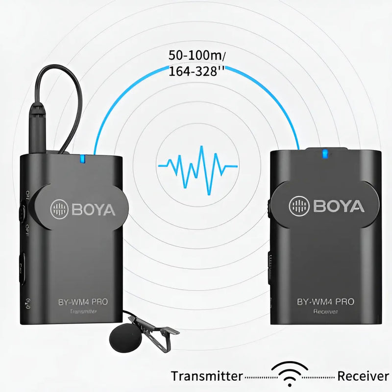 Micrófono inalámbrico de solapa Boya Bywm4 para smartphone y cámara, color negro
