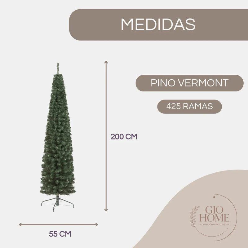 Pino Navideño Vermont 2.00m Para Decoración Muñecos Luces Verde