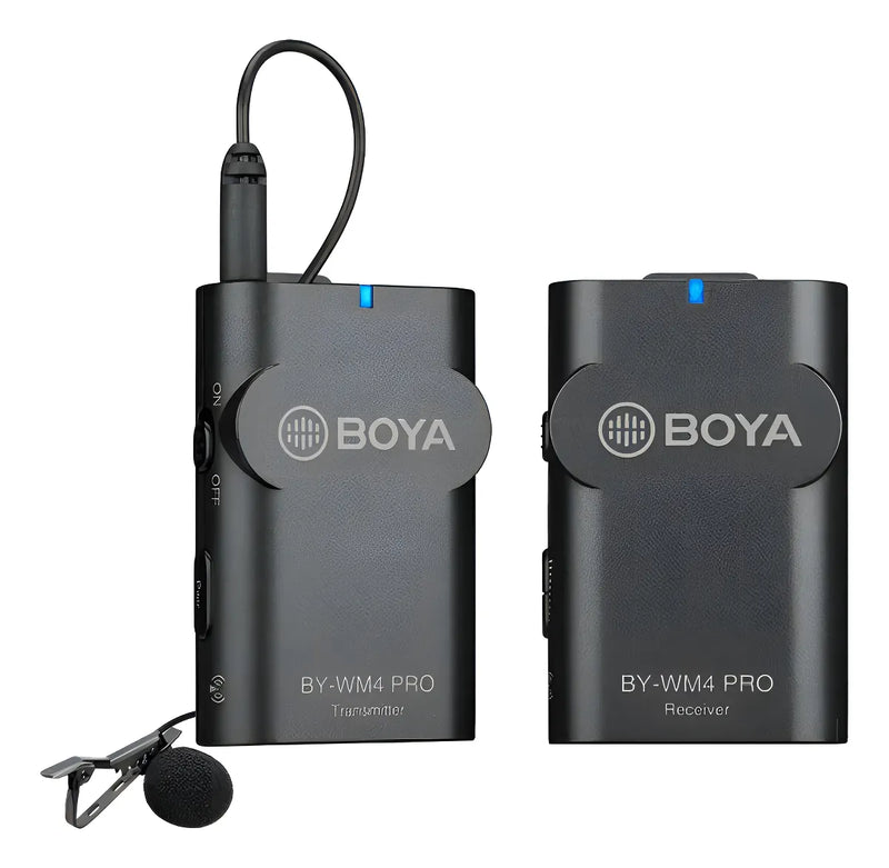 Micrófono inalámbrico de solapa Boya Bywm4 para smartphone y cámara, color negro