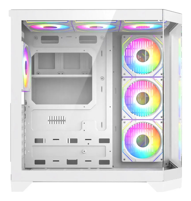 Chasis Gamer Iceberg Crystal Edge Con 7 Ventiladores Argb Blanco
