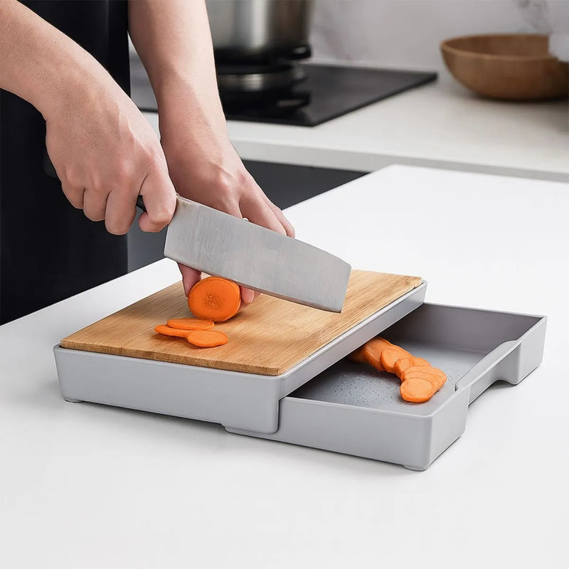 Tabla Bambú Cortar Verduras Bandeja Extraíble Multifuncional Lisa