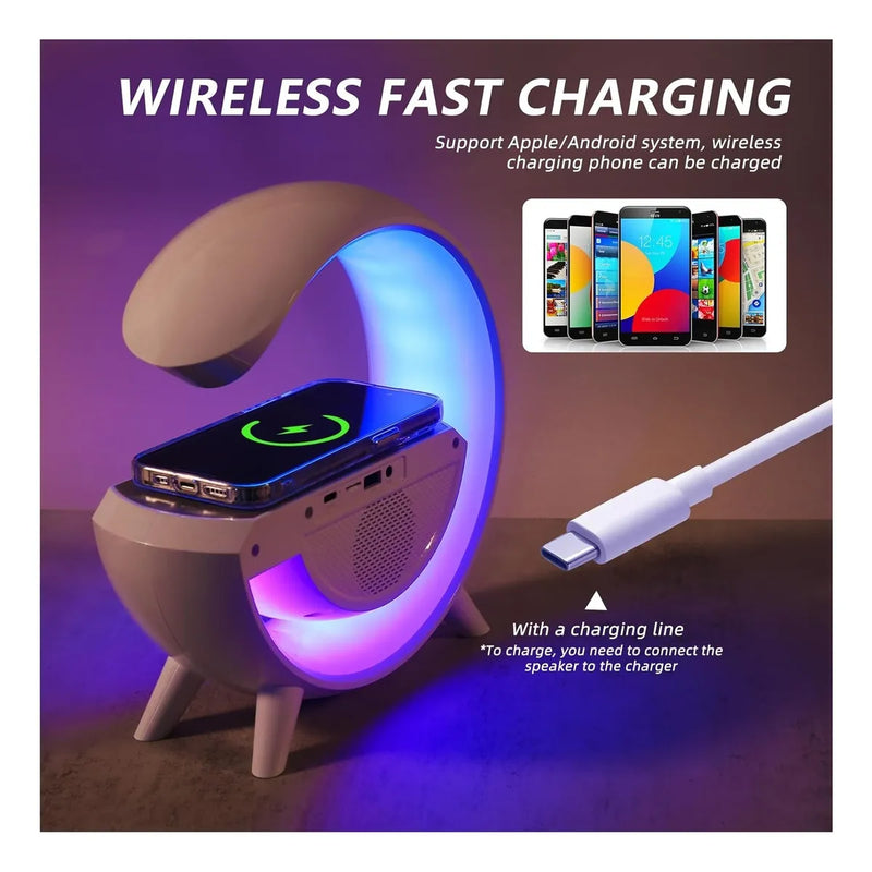 Lampara Parlante Bluetooth Bt-2301 Carga Inalámbrica Blanco