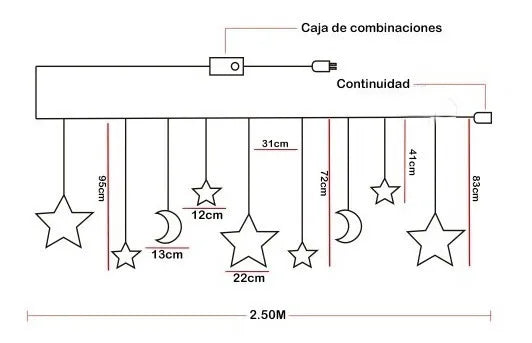 Extensión Luces Led Estrella Lunas 2.50m Decoración Navideña