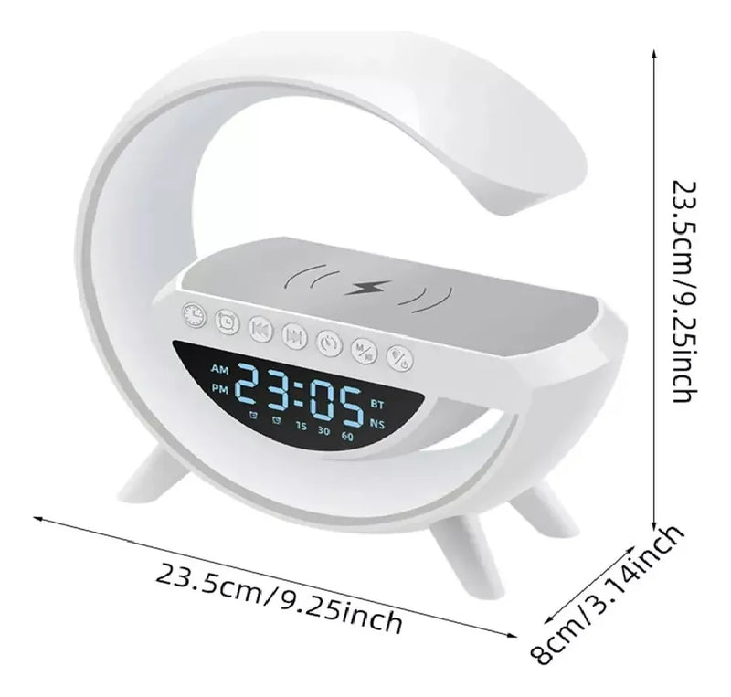 Parlante Bluetooth Con Luz Rgb Y Carga Inalámbrica + Reloj Blanco