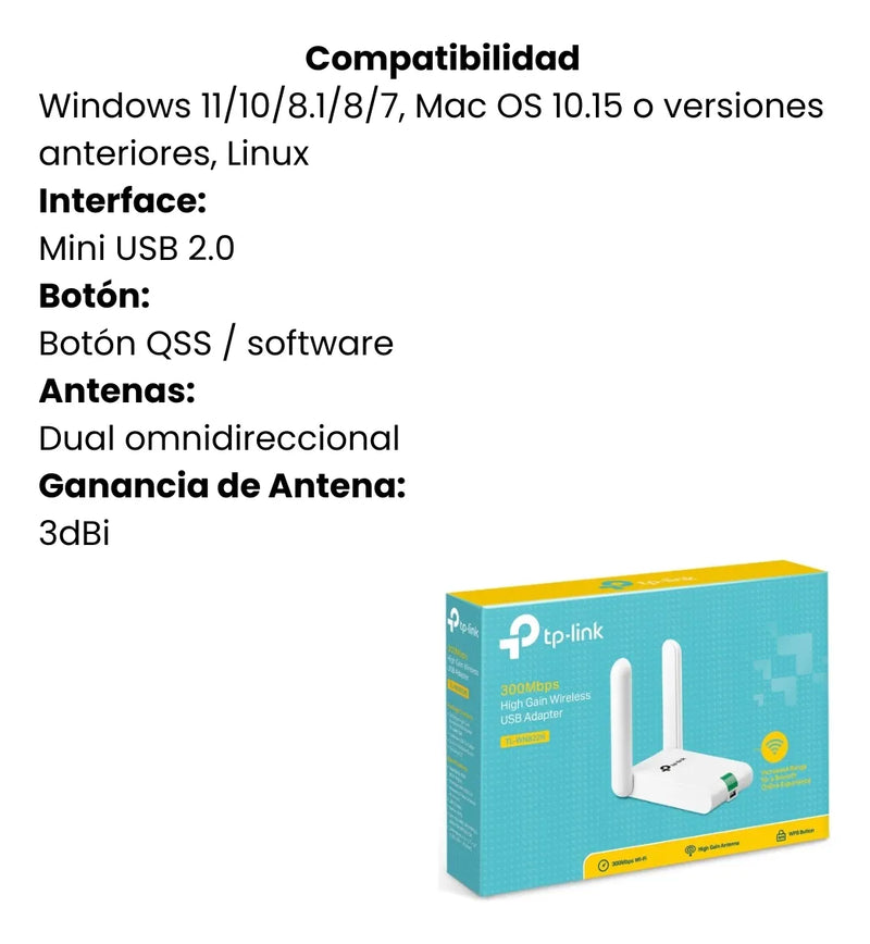 Adaptador De Red Rompemuros Usb Wifi Alta Potencia 300mbps T