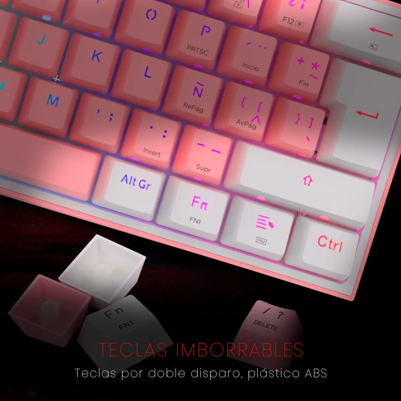 Teclado Redragon Fizz Pro K616-rgb Rosa/blanco Español Gamer Color Del Teclado Rosa Idioma Español Latinoamérica