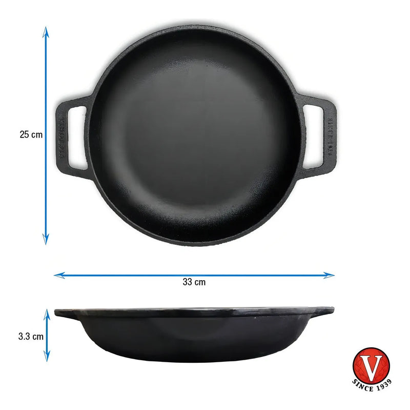 Sarten 10 D/asa (flat) De Hierro Fundido Esmaltado Victoria Color Negro