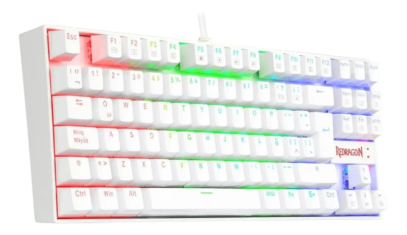 Teclado Gamer Redragon Kumara K552 QWERTY Español Latinoamérica Color Blanco con Luz RGB