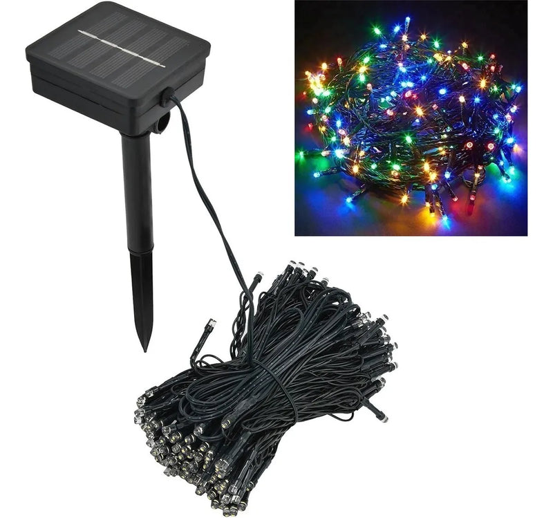 Luces Navideñas Solares Exterior 12metros 100 Leds Guirnalda Luces Multicolor