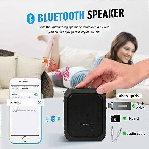 Shidu Amplificador De Voz Con Bluetooth 18 W Con Microfono C Black