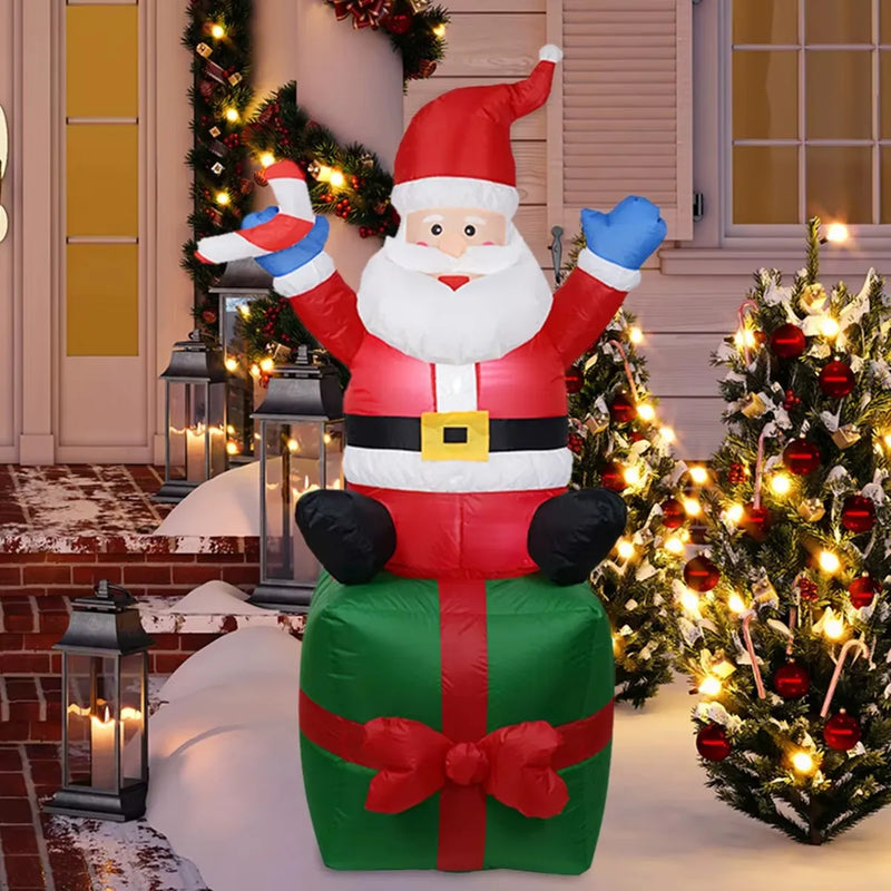 Adorno Navideño Santa Con Regalo Inflable Jardín Con Luces Blanco