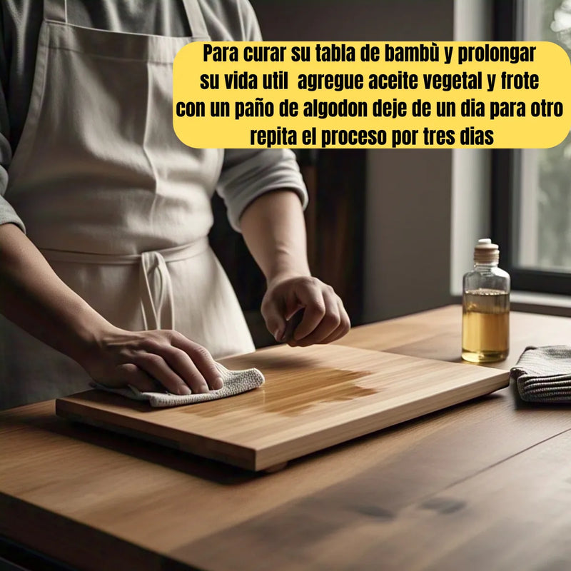 Tabla Bambú Picar Cortar Verduras Quesos Cocina 28x40 Rectangular Madera