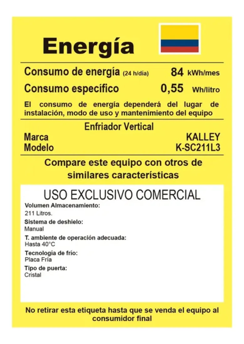 Nevera Kalley Vitrina K-sc211l3 Frost Una Puerta 211litros