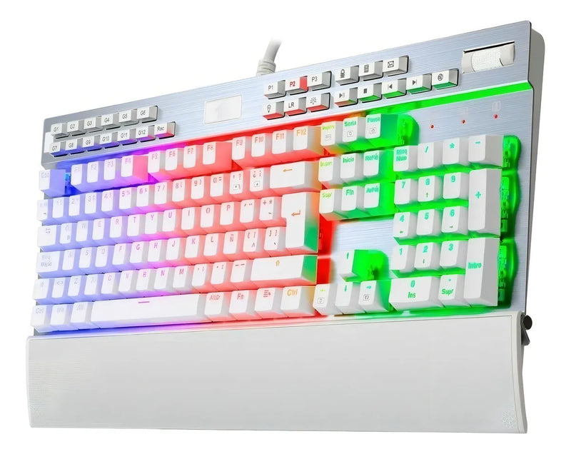 Teclado Redragon Yama QWERTY Outemu Purple español latinoamérica color blanco con luz RGB
