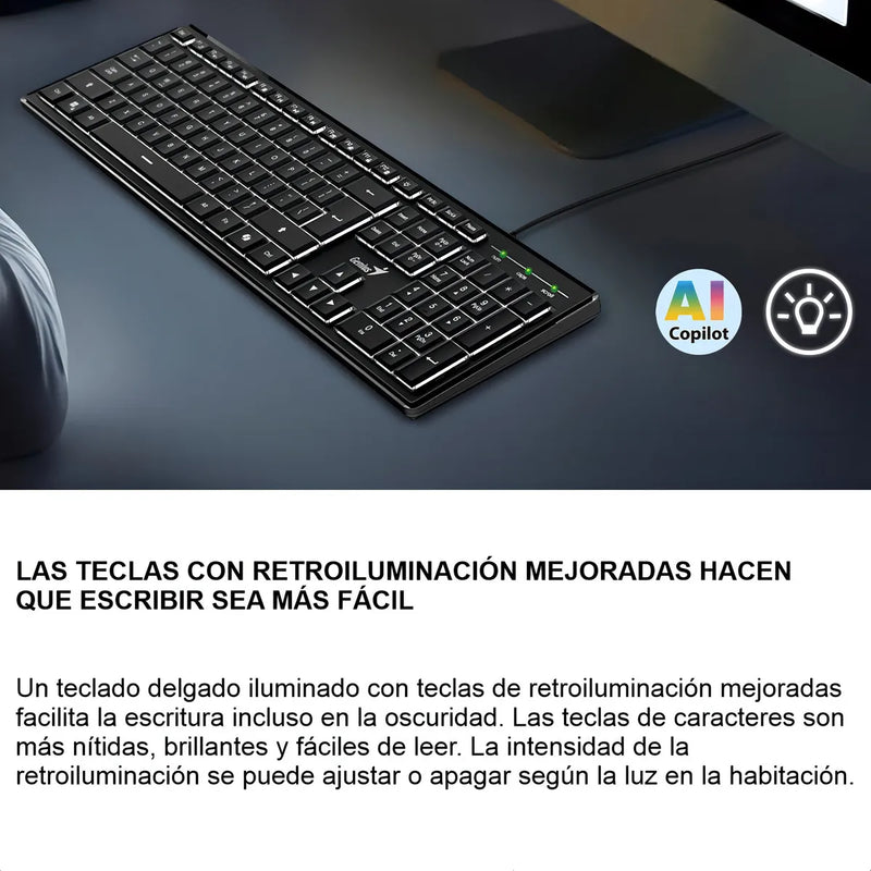 Teclado Con Cable Genius Slimstar 820 Iluminado Usb Teclado Negro Idioma Español España
