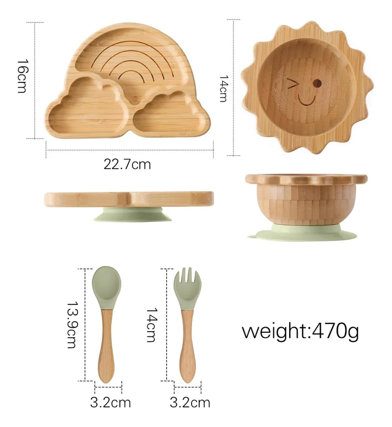 Set De Platos De Bambú Antideslizante Y Silicona Para Bebés