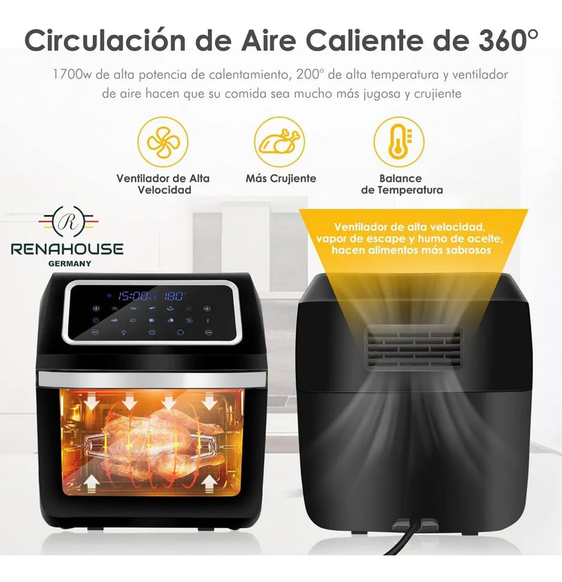 Freidora Horno De Aire 12 L Renahouse Rh-97 Pantalla Tactil Negro