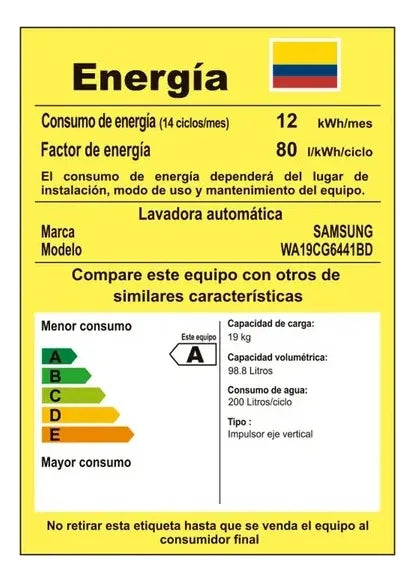 Lavadora Samsung 19kg Ecobubble Inverter Gris Wa19cg6441bdco