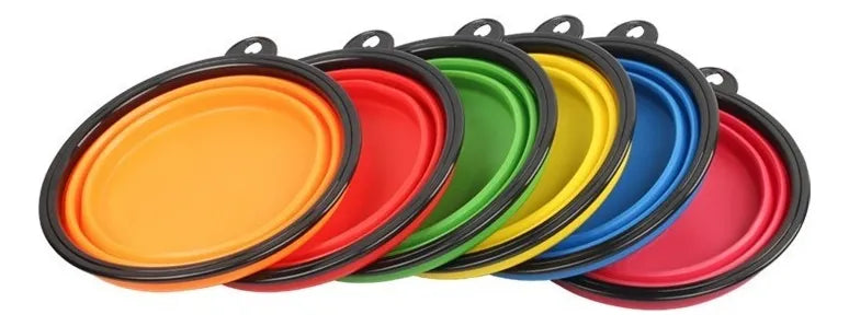 Plato De Goma Plegable Portátil De Mascotas Perro Y Gato Color Rojo